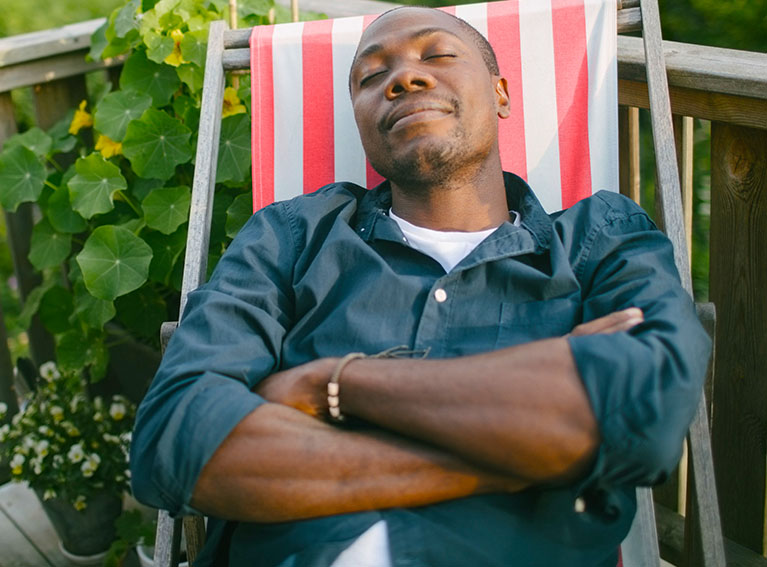 Man sleeping in deckchair