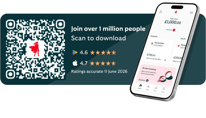 The Save screen of our app, showing the total value of pensions and investments from us and other providers in one place.