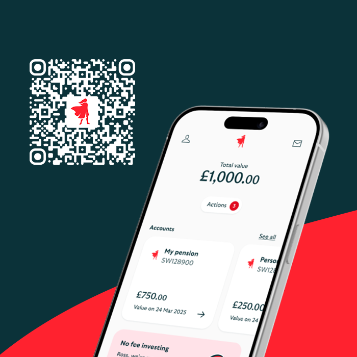 The Save screen of our app, showing the total value of pensions and investments from us and other providers in one place.