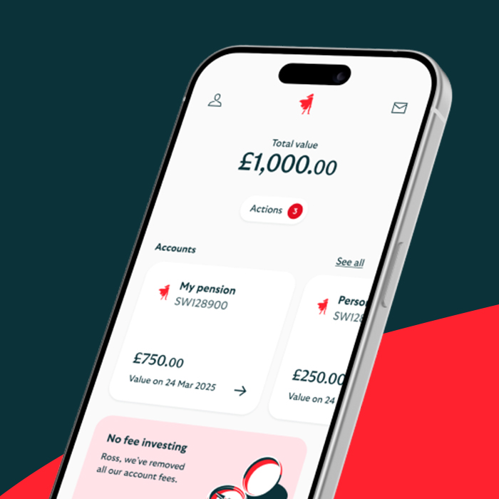 The Save screen of our app, showing the total value of pensions and investments from us and other providers in one place.